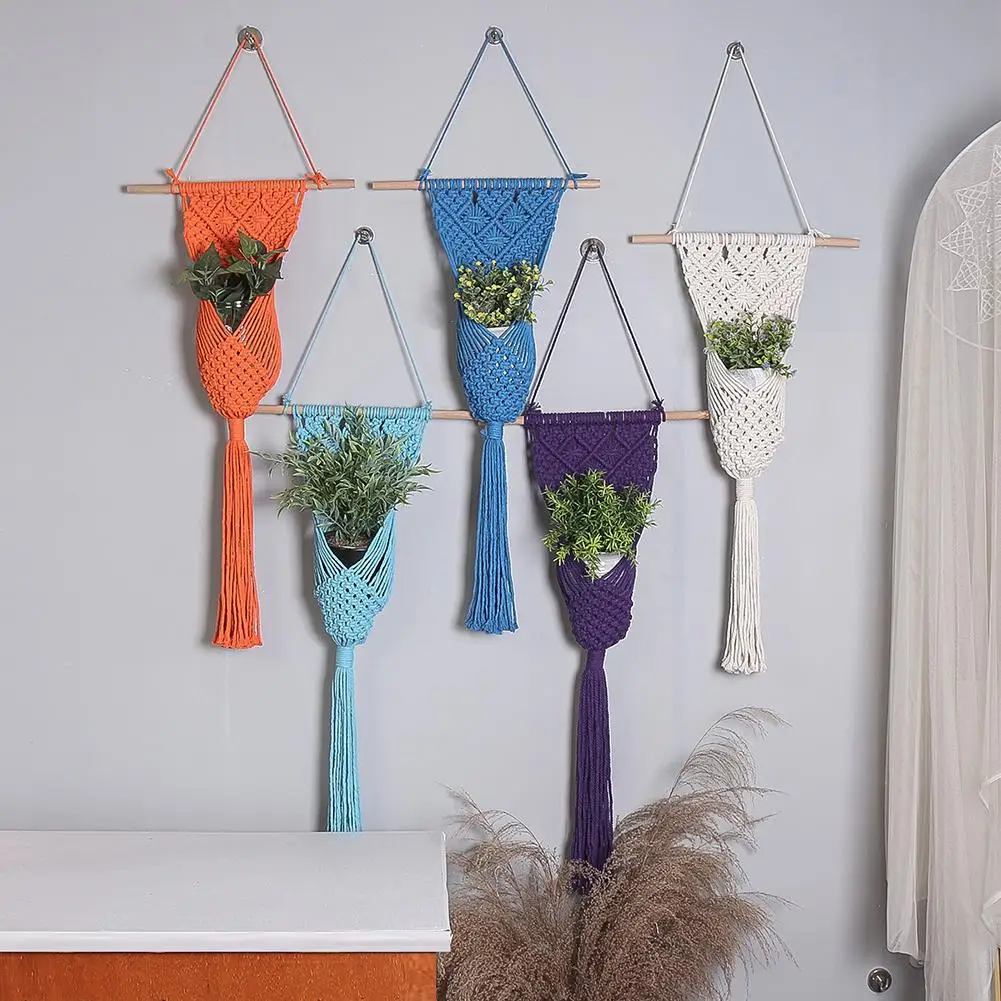 

Boho Plant Hangers Handmade Cotton Rope Space-saving Hanging Flower Pots Holder Stand For Home Decor