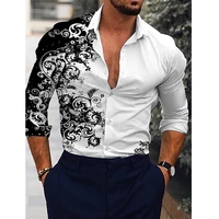 fashion social men shirts turn down collar buttoned shirt for men casual totem printed long sleeve tops mens clothes prom blouse