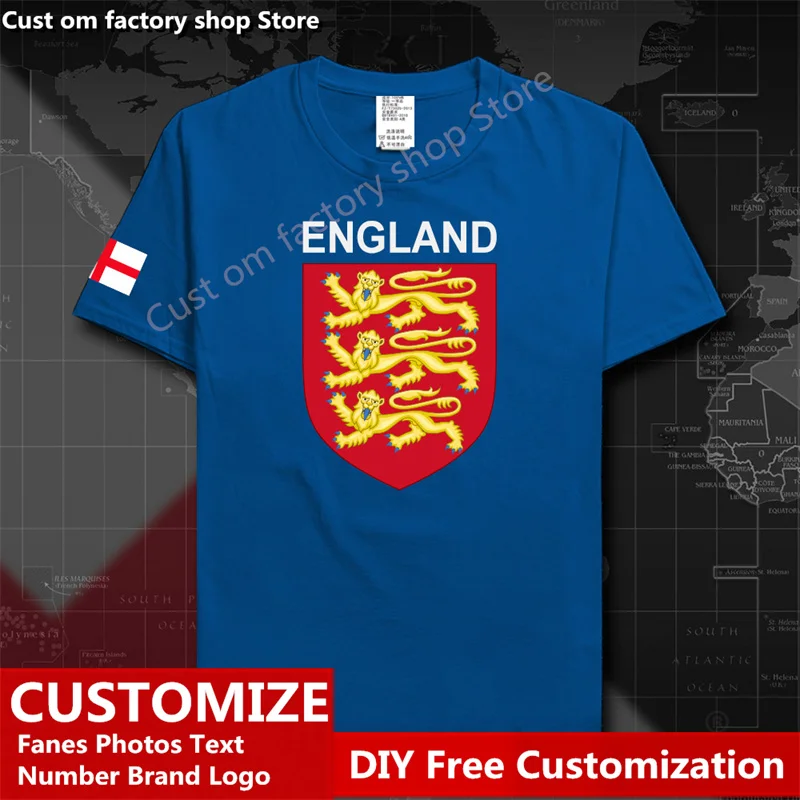 

England Country T shirt Custom Jersey Fans DIY Name Number LOGO High Street Fashion Loose Casual T-shirt English ENG UK