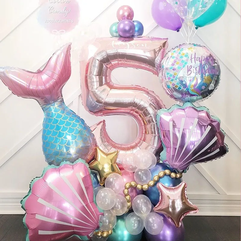 

33pcs Mermaid Tail Balloons 1 2 3 4 5 6 7 8 9 Rose Gold Number Foil Balloon Kids Birthday Party Decorations Baby Shower Globos