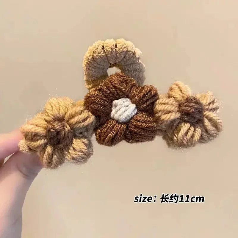 Nueva horquilla de flor tejida 3)ón para mujer аксессуары для el cabello lana Clip Tiburón y cangrejo