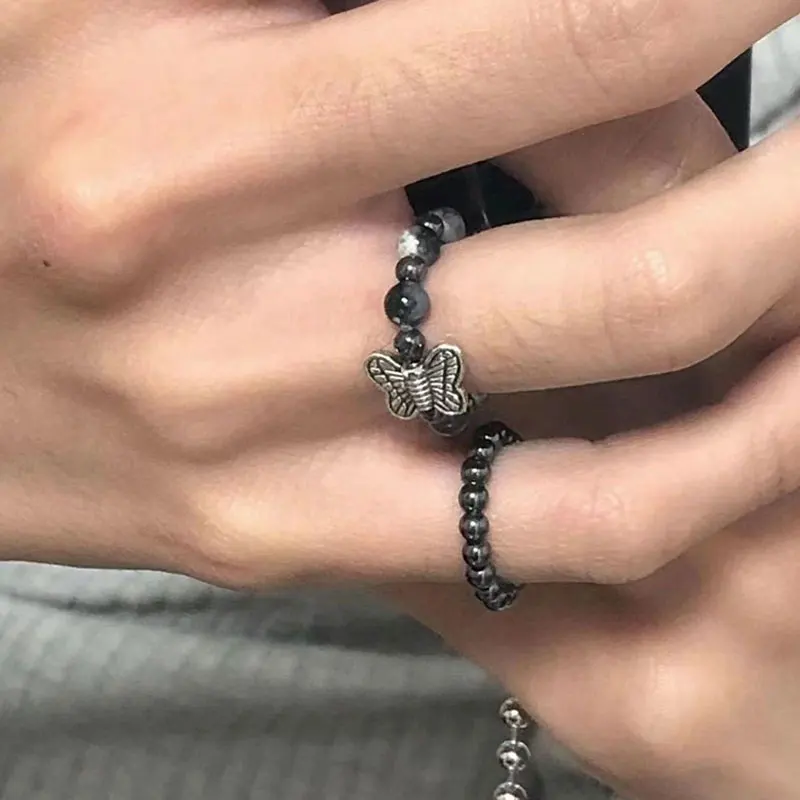 

Butterfly 3 Rings Set Korean Fashion Obsidian Overlap Rings for Women Egirl Punk Cool Y2k Aesthetic Jewelry Free Shipping Anelli