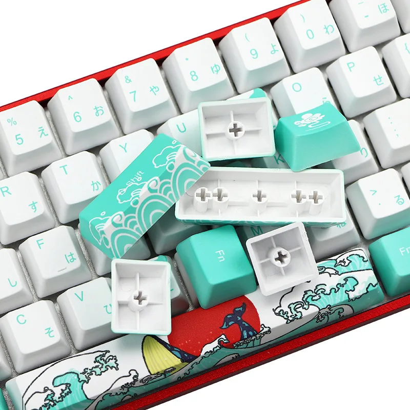 

71 Key Pbt Coral Sea Keycap Oem Highly Compatible With 61/64 Keyboard Mechanical Keycaps Korean Japanese Russian Us Characters