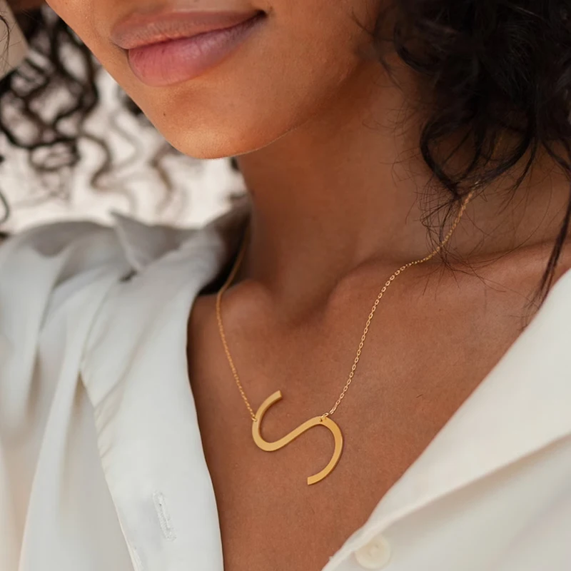 

Large Initial Necklace 100% Stainless Steel Jewelry Big Letter Necklace A-Z Gold Color Necklace Monogram Necklace Gifts