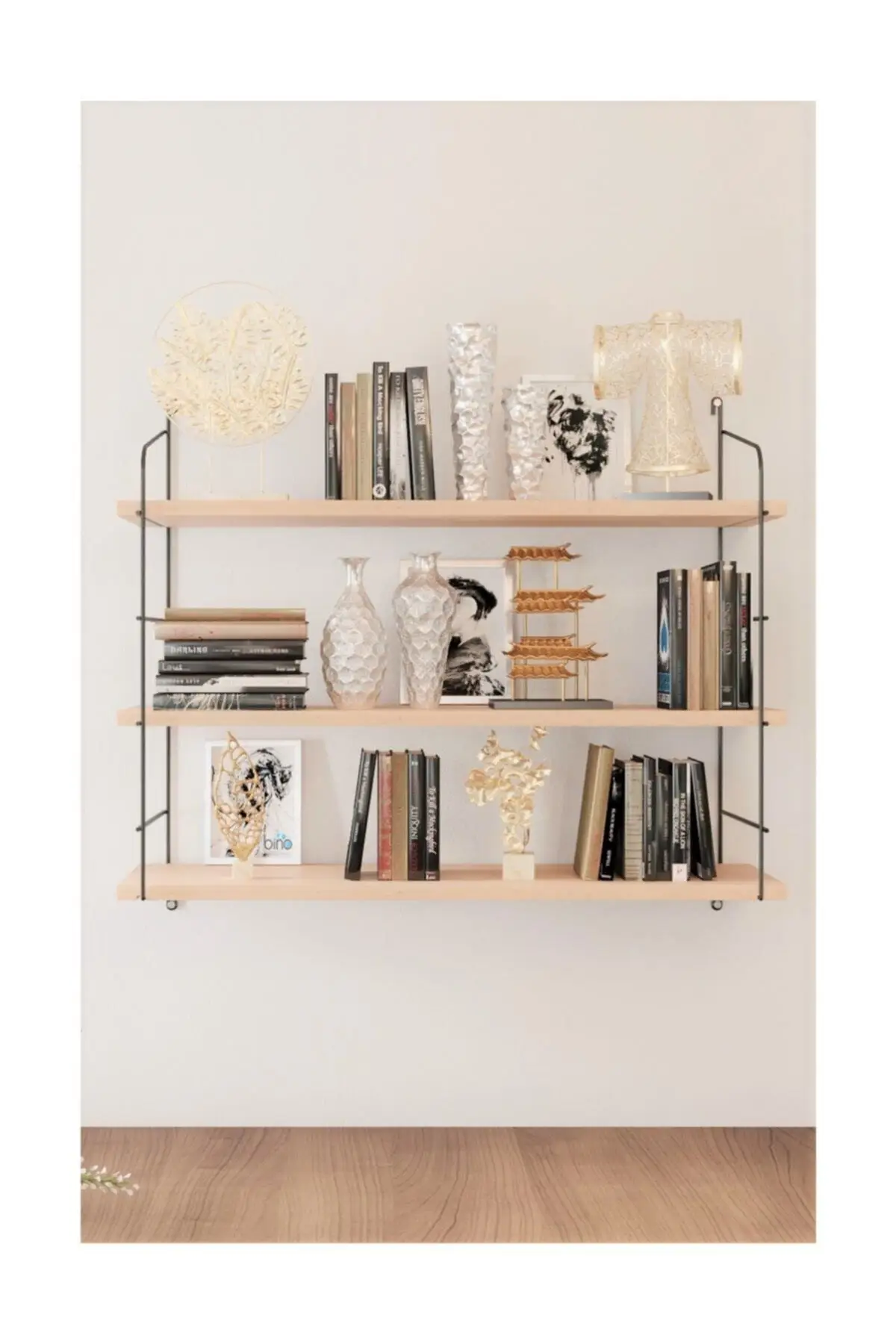 3-уровневая настенная полка большого размера из массива натурального дерева