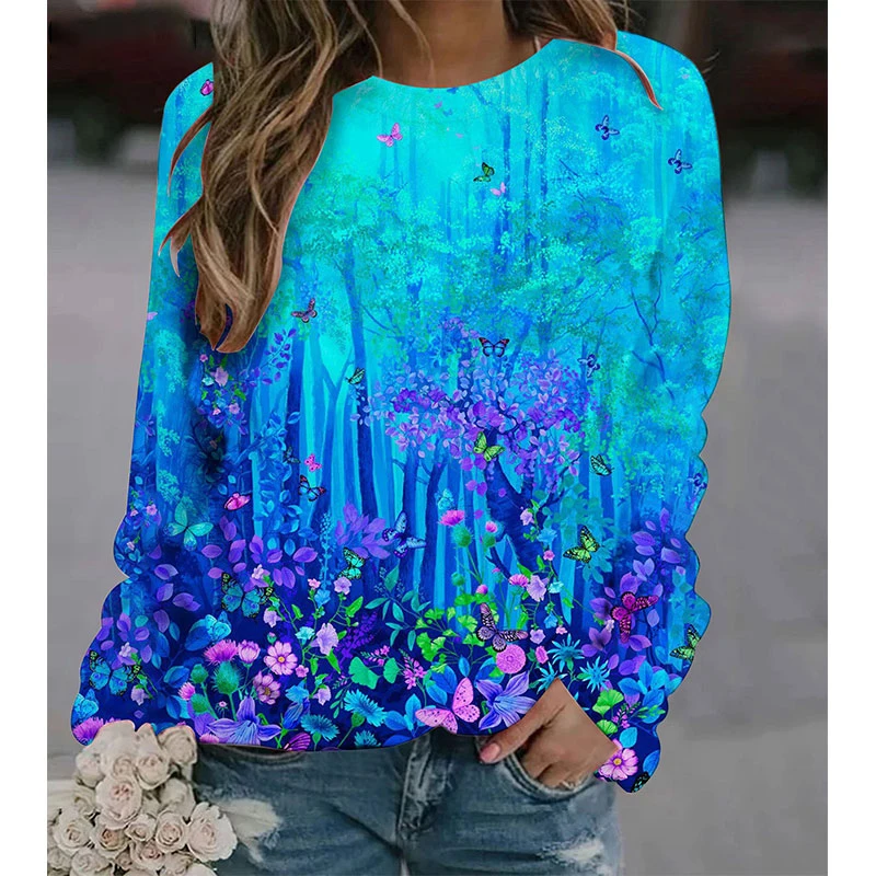 

Свитшоты женские с цветочным принтом, Толстовка Оверсайз, универсальная Толстовка с длинным рукавом 3D, повседневная одежда для женщин, пуло...