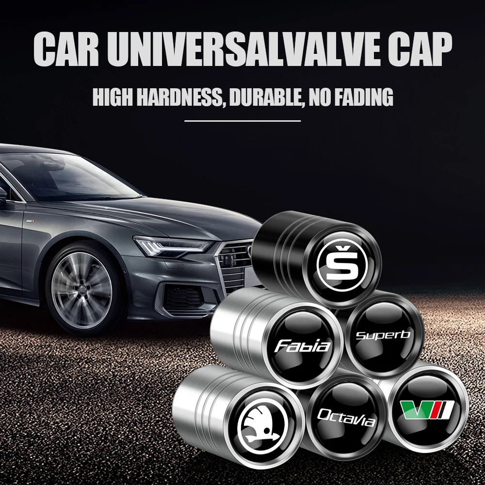 4 шт. алюминиевые колпачки для клапанов автомобильных колес Skoda Kodiaq Fabia Kamiq Karoq Rapid