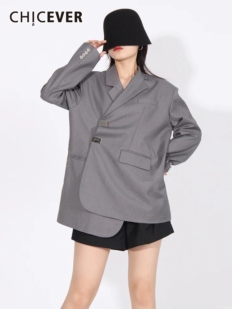 

CHICEVER повседневные темпераментные блейзеры для женщин с зубчатым воротником и длинным рукавом, минималистичный свободный осенний модный блейзер для женщин, новинка 2023