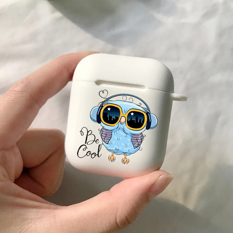 Фото Беспроводные наушники Bluetooth, с рисунком совы, для AirPods 1, 2, 3, Pro, силиконовые, цвет белый №3