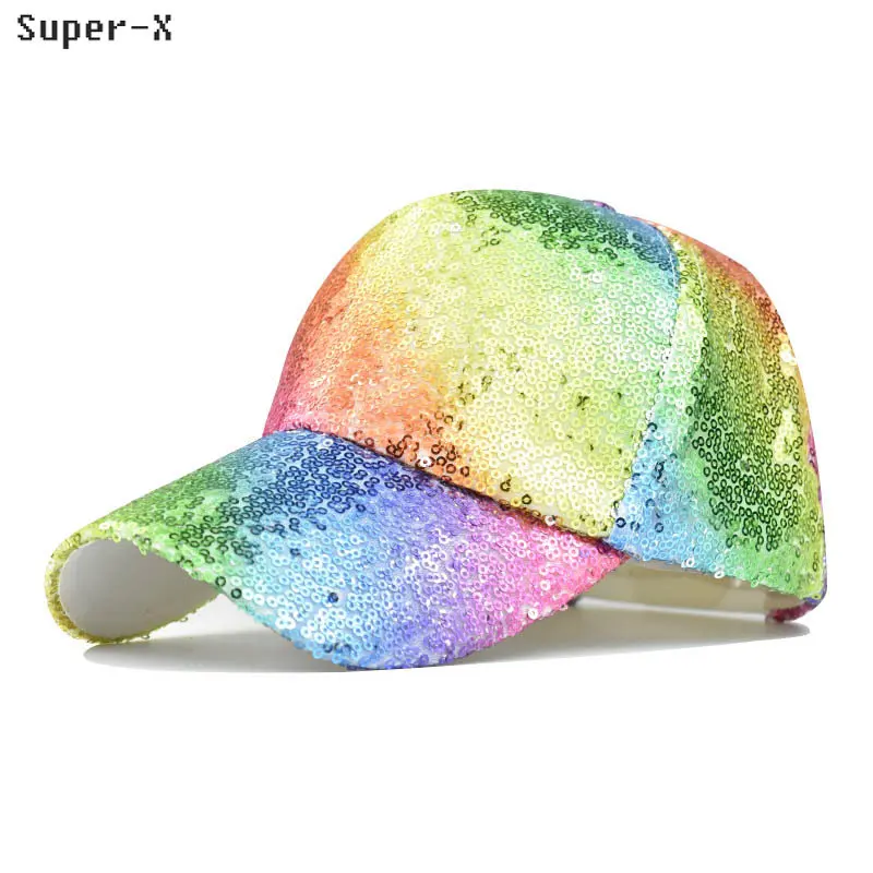 

Multicolors Women's Baseball Cap Shiny Giltter Rainbow Summer Cap for Women Men Hip Hop Hats