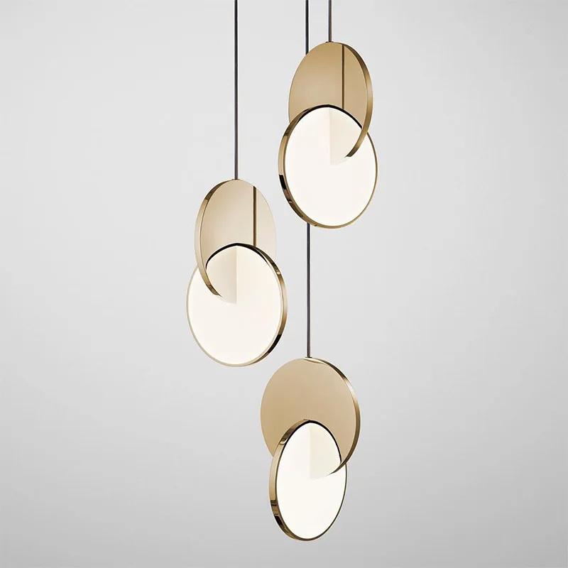 

Nordic Led Pendant Lamp Designer Geometric Ring Hanging Light Fixture Gold Silver Living Dining Room Bedroom Bedside Lighting