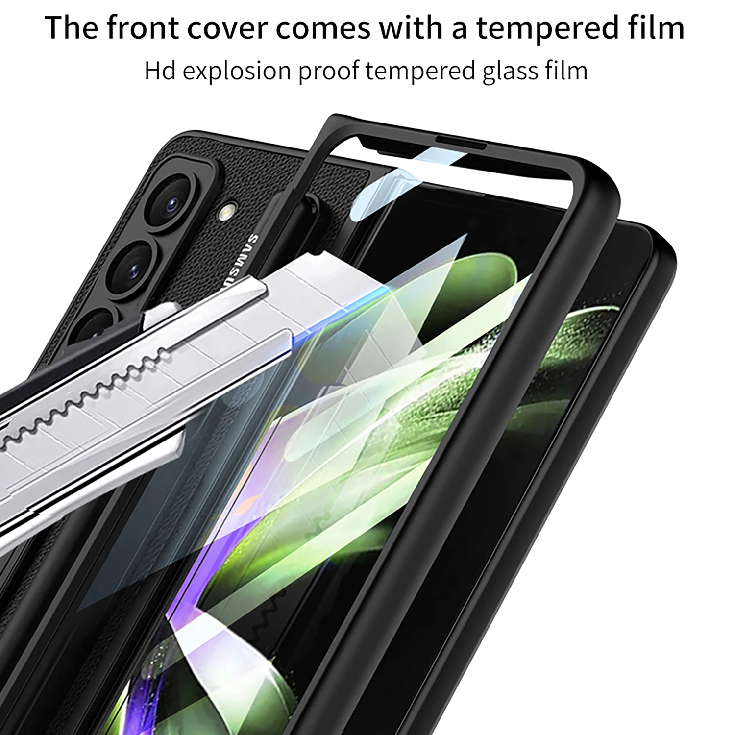 Slim Pen Holder Case For Samsung Galaxy Z Fold5 Fold4 Fold3 5G Leather Skin Bracket Hard Plastic Cover Glass Film Protector Capa