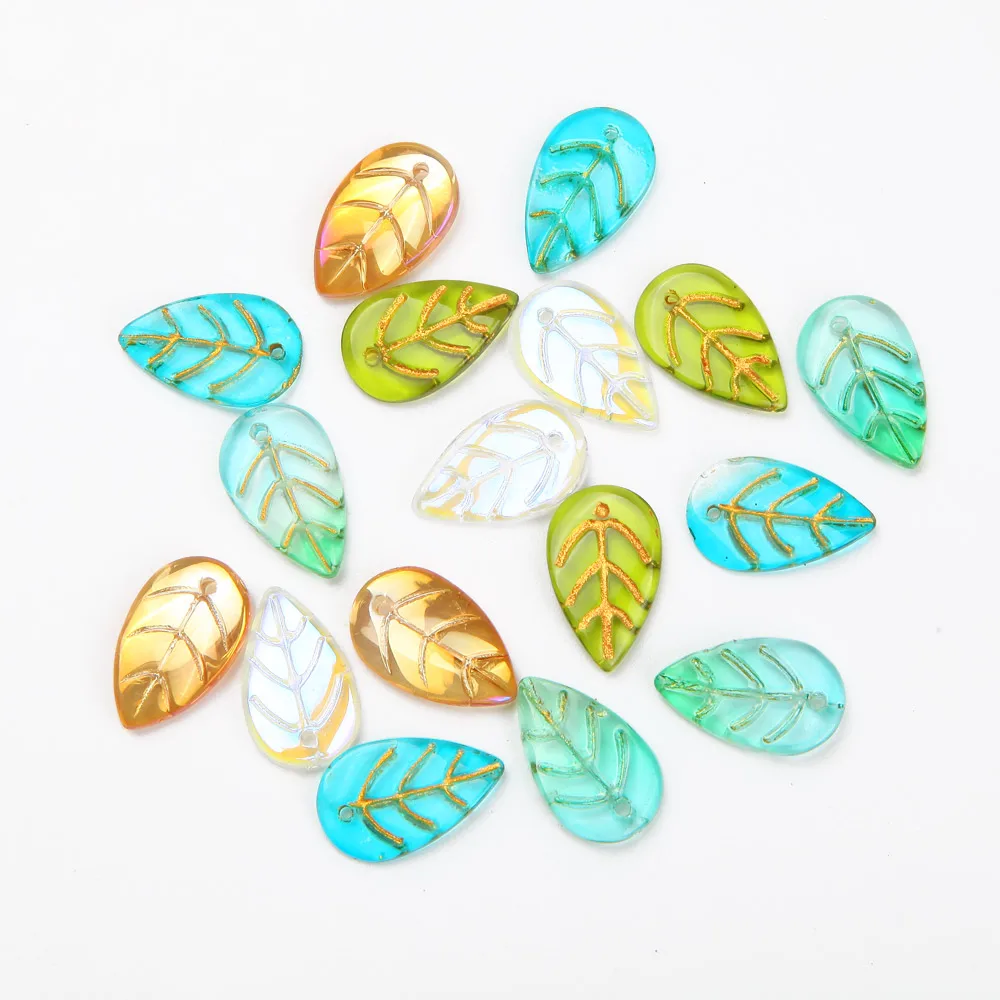 

30PCS 11*18mm Glass Leaf Pendant Necklace Eardrop Charms for Jewelry Making Bracelet Diy Earrings Supplies Handmade Accessories