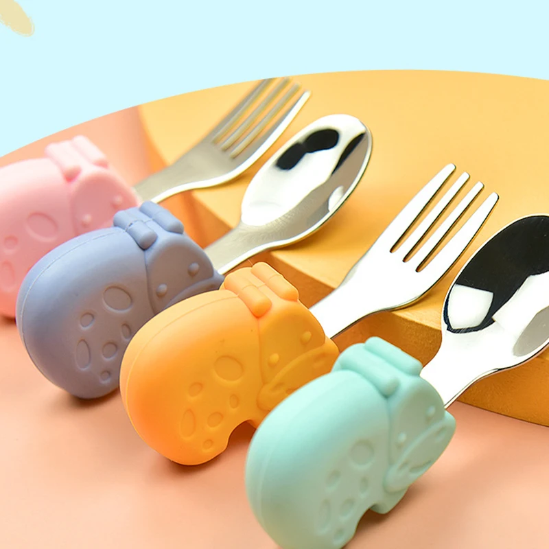 

Baby Cartoon Whale Tableware Snail Hippo Infant Food Feeding Spoon Fork Stainless Steel Utensil Set Infant Dinnerware Cutlery