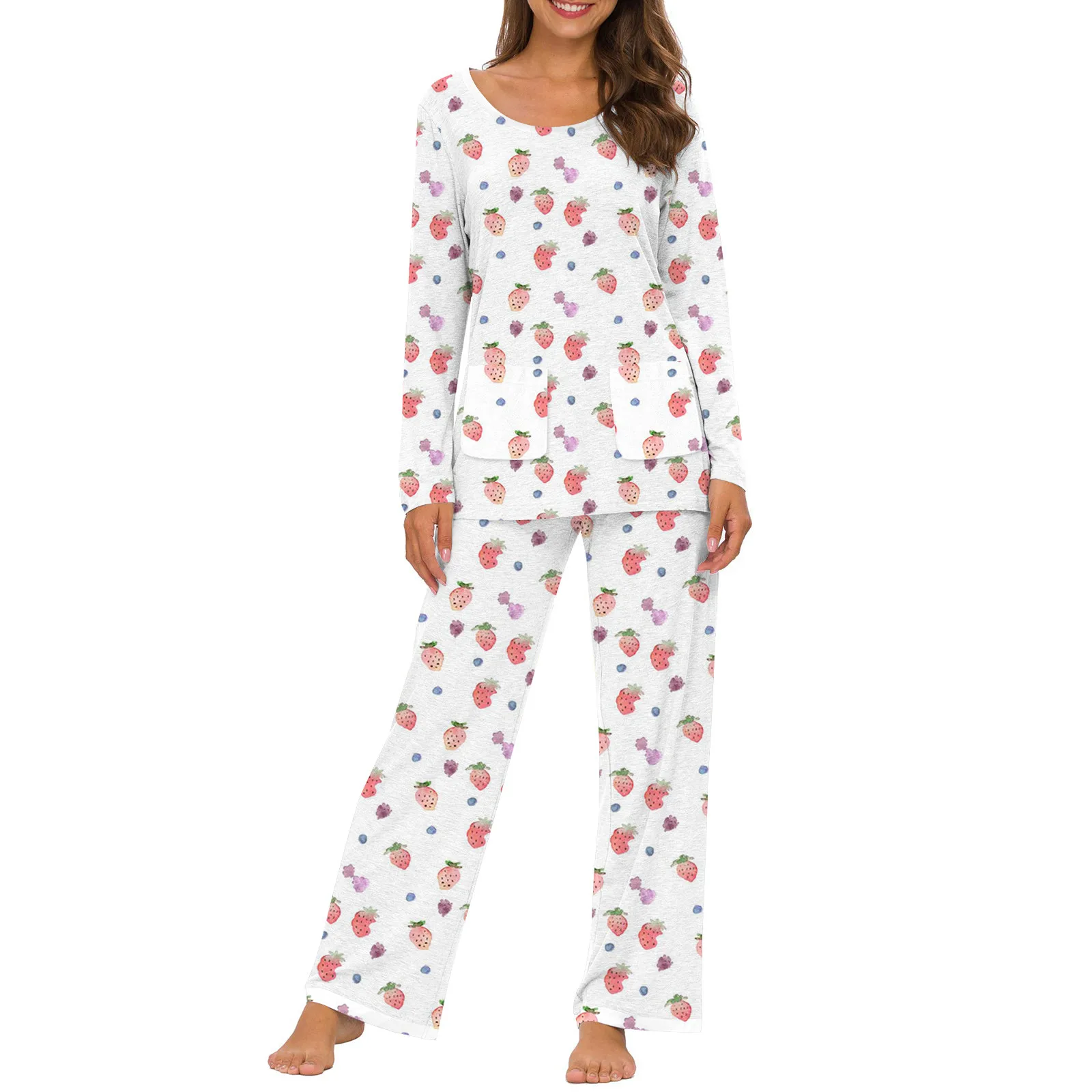 

Women'S 2 Piece Floral Outfit Long Sleeve Button-Down Shirt Wide Leg Wide Leg Pants Set Comfortable Cute Style Pajamas