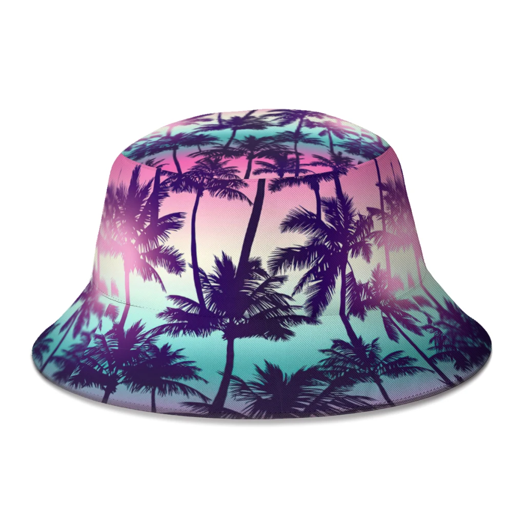 

Sunset Palm Fisherman Hats Unisex Funny Psychedelic Spring Summer Bucket Hats Sandbeach Bob Femme Gorro Sunscreen
