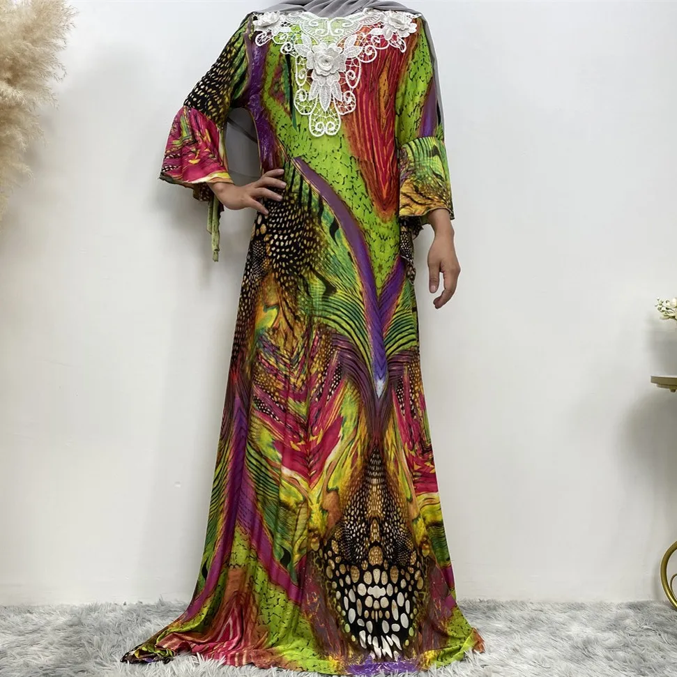 

African Dress For Women Boubou Africain Femme Flower Print Dashiki Clothes Long Sleeve Ankara Party Dress Muslim Fashion Abaya