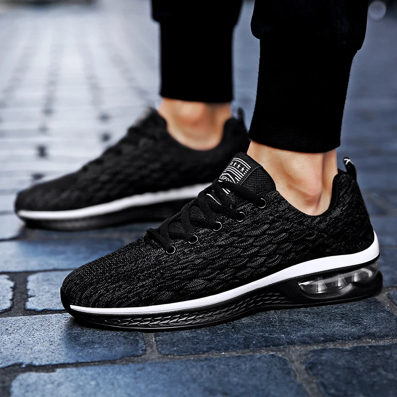 

Кроссовки мужские на воздушной подушке, дышащие сетчатые, вязаные, для бега, для студентов, большие размеры 46