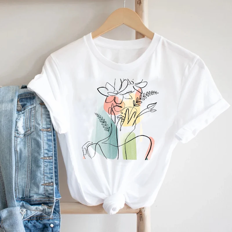 

Women Short Sleeve Printing Watercolor Cute Floral Ladies Flower 90s Fashion Pretty Print Tshirt Nice Tee Top Graphic T-shirt