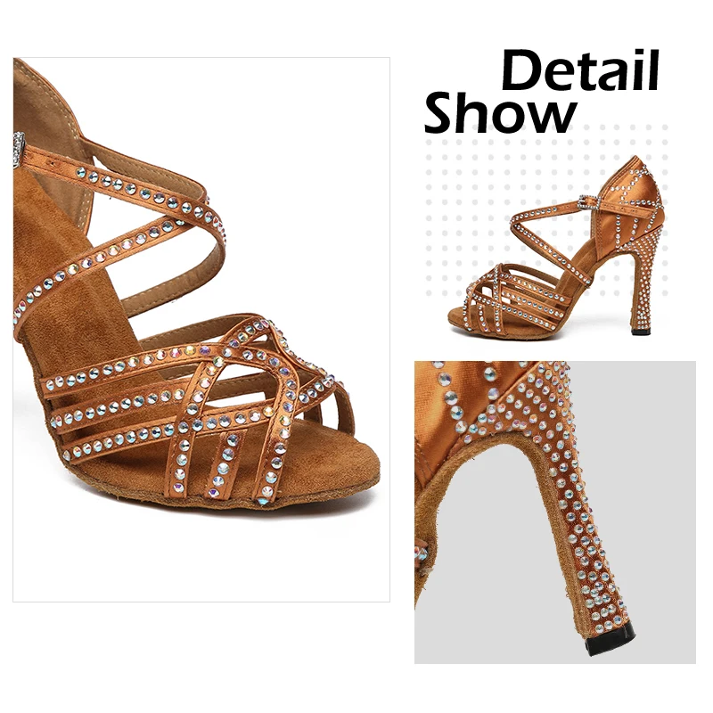 HROYL Latin Dance Shoes for Women High Heels Elegant Women's Ballroom Dancing Shoes Tango Salsa Dancing Sandals