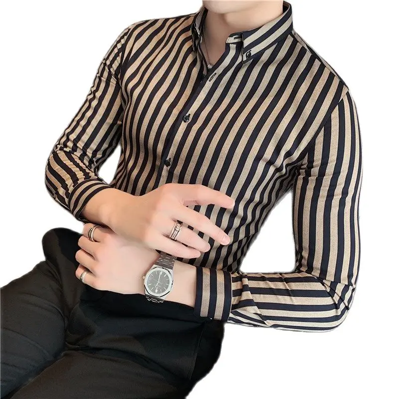 

2022 New M-4XL Men's classic striped long-sleeved shirt light luxury texture shirt slim fashion