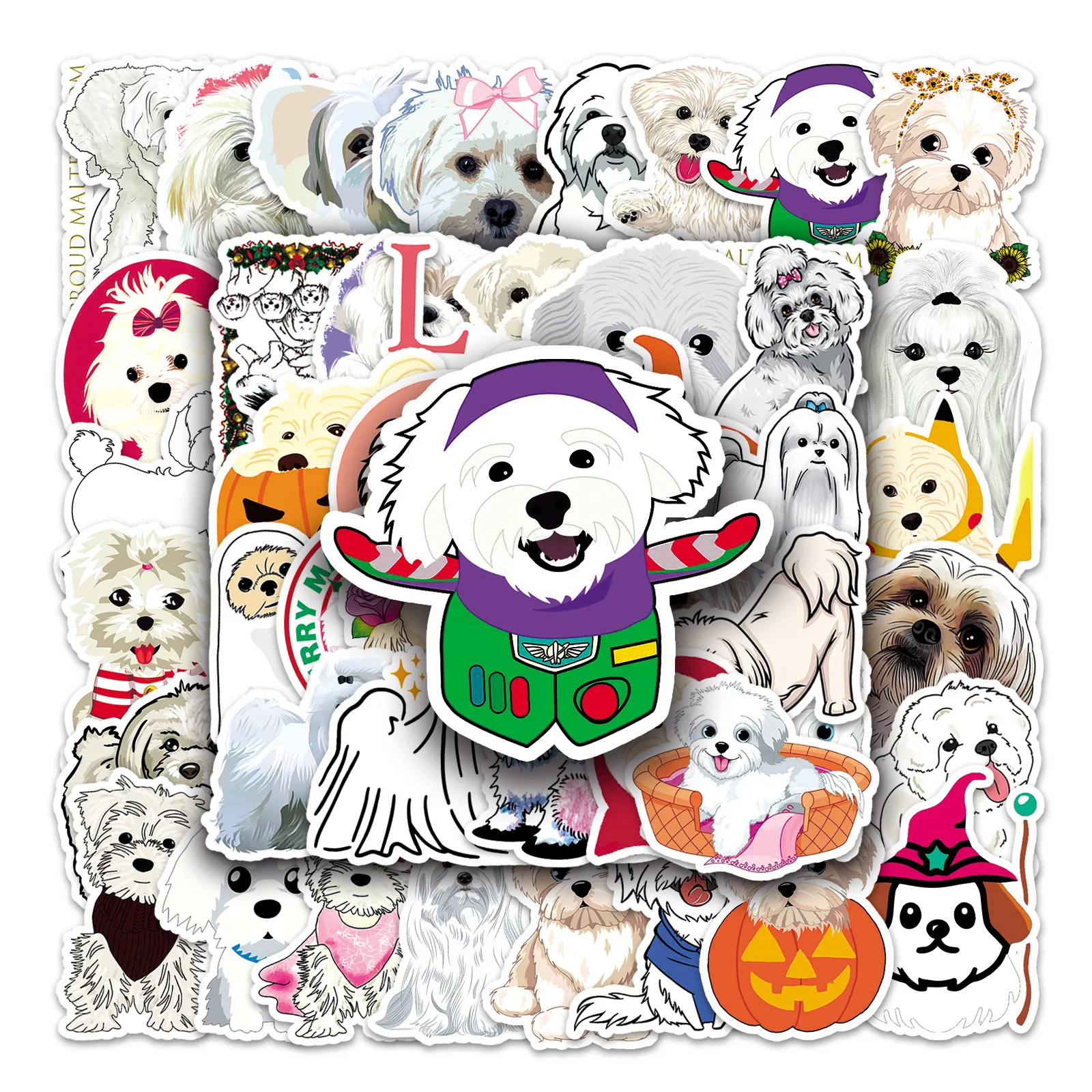 10/30/50PCS New Cartoon Cute Maltese Dog Sticker Pack Skateb