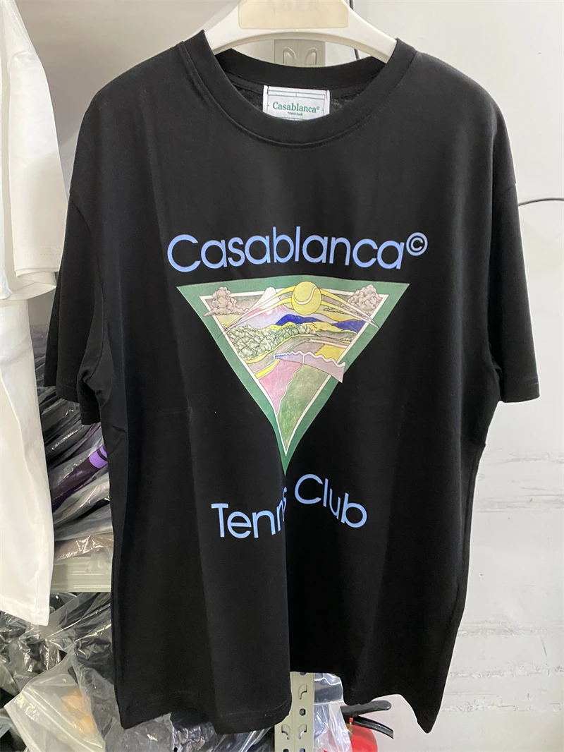 

Casablanca Tennis Club T-Shirt Men Women Mountain Print Oversized T Shirt Top Tees gym