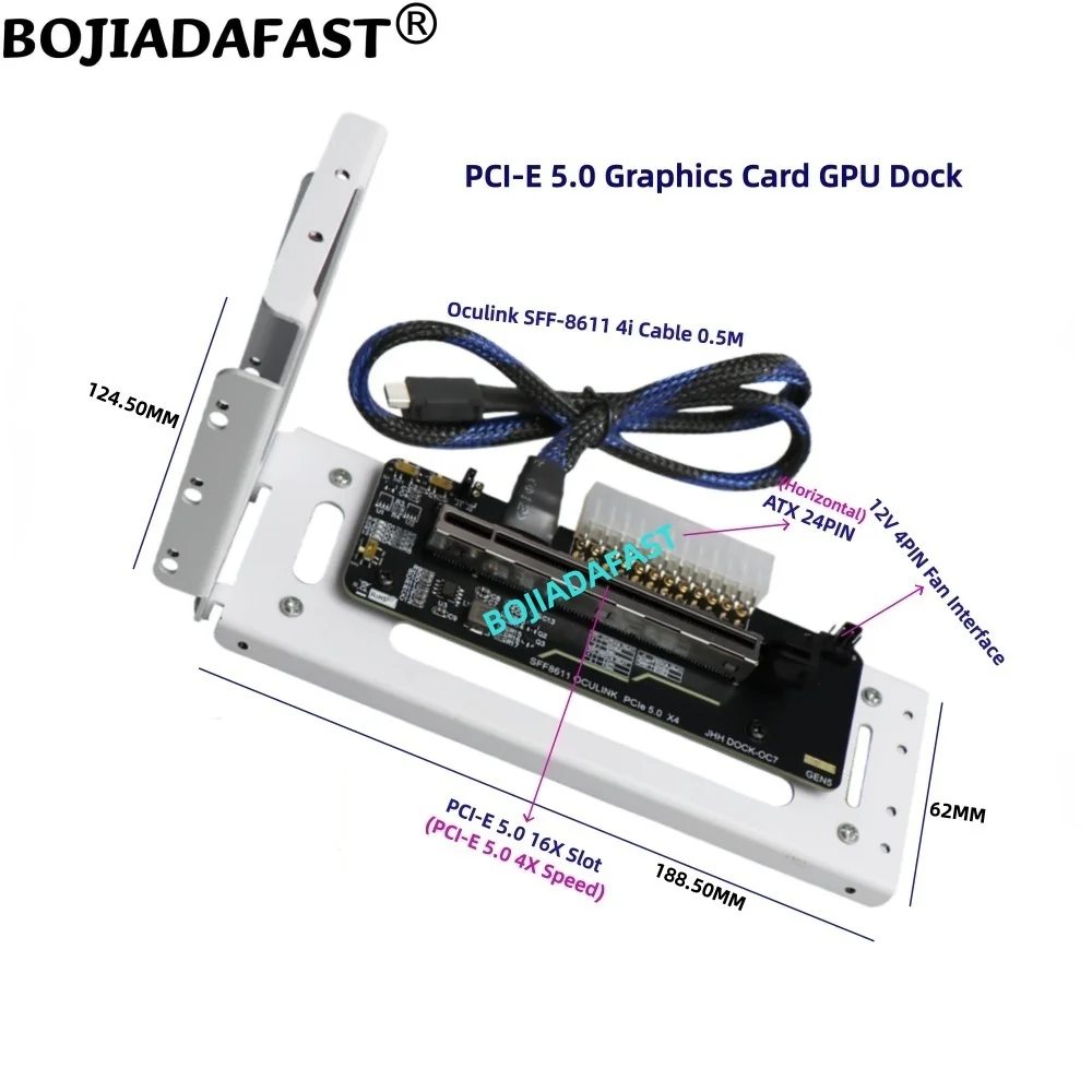 Фото Адаптерная карта PCI-E 5.0 16X GEN5 OcuLink для внешней видеокарты, док-станция для ноутбука, корпус EGPU с кабелем передачи данных SFF-8611 длиной 50 см. №3