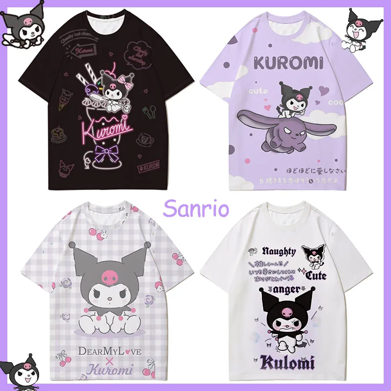 

Kawaii Sanrio Kuromi футболка с милым мультяшным рисунком для детей с коротким рукавом летние дышащие гладкие удобные парные с коротким рукавом