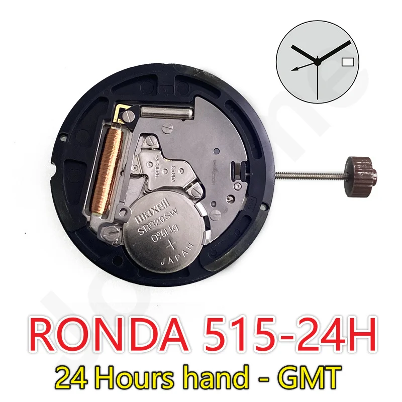 Фото Механизм Ronda 515,24 часа, механизм 515, 24-часовой механизм, механизм 515–24 часов, 111⁄2 дюйма, 25,60 мм, многофункциональная, 24-часовая стрелка — дата Gmt, 3 стрелки №2