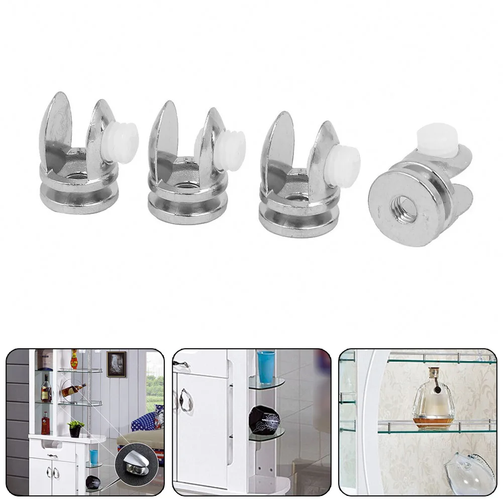 

4pcs Zinc Alloy Glass Clamps Glass Stand Horder Adjustable Shelf Support Clamp Clip Silver For 5mm-8mm Thick Glass Shelf Clamp