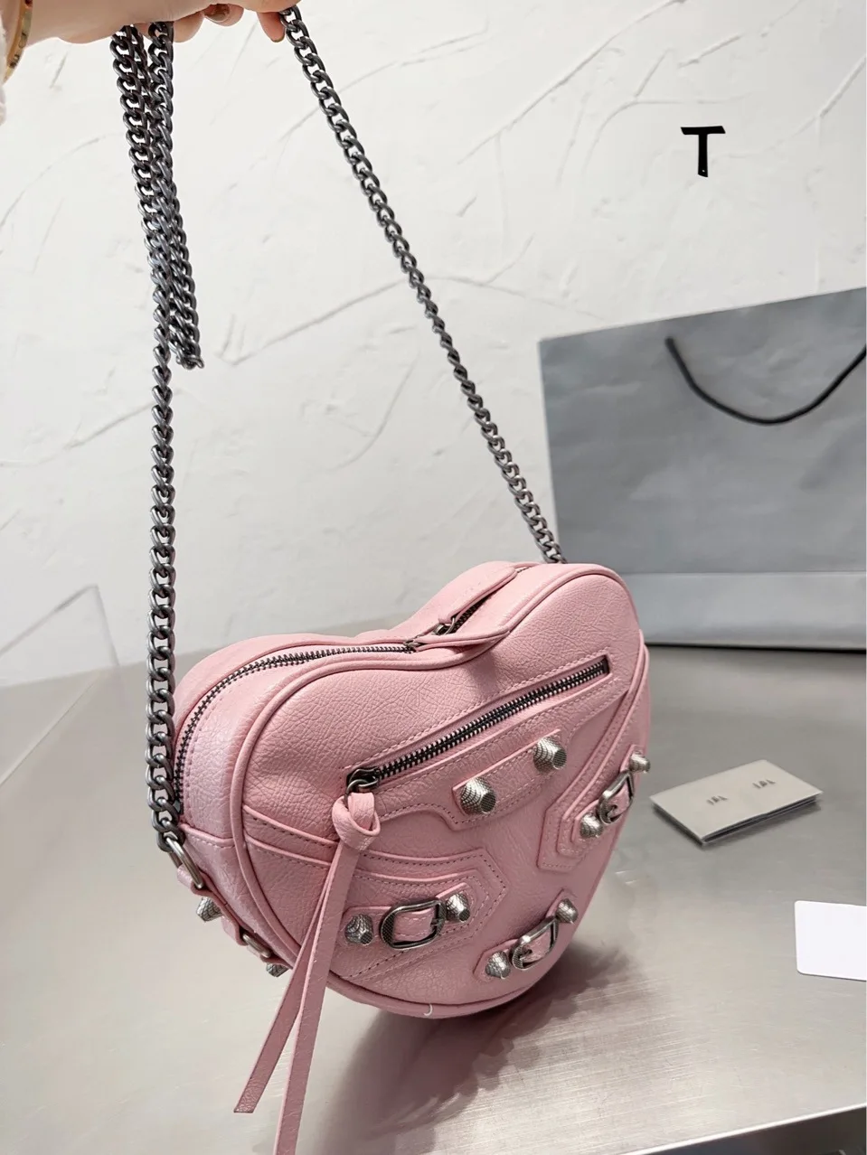 

Le Cagole Heart mini leather cross-body bag chain crossbody handbag decorative buckle detailing stud detailing Fashion Love tote
