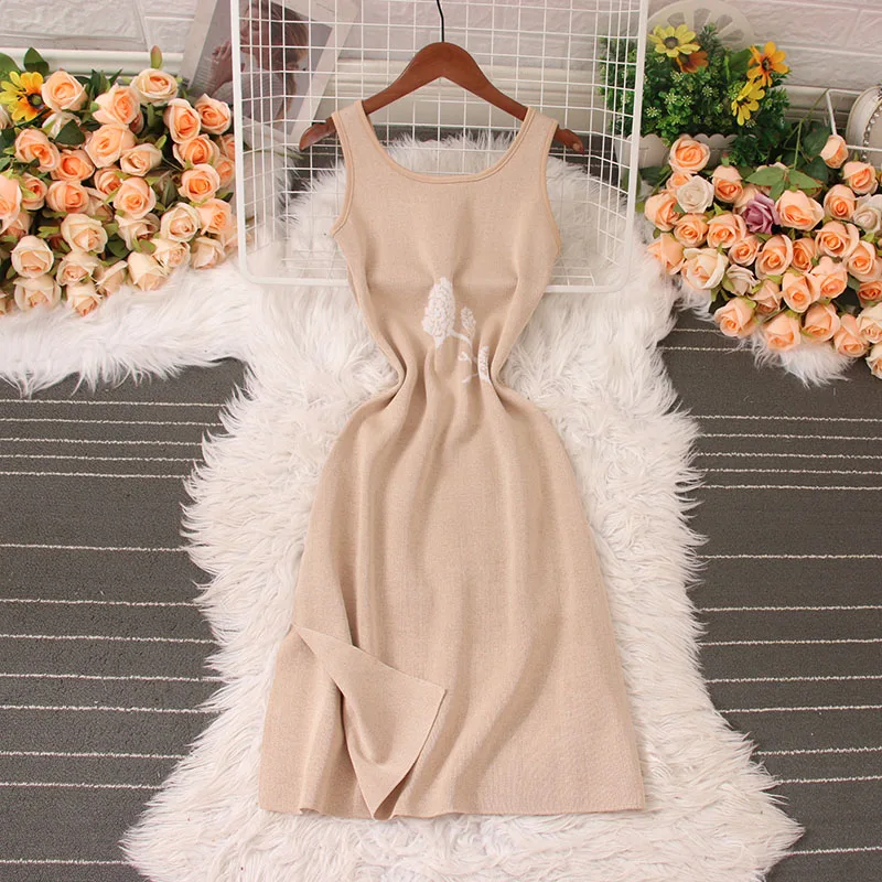 

Женское платье-жилет с круглым вырезом в стиле ретро с принтом, Женская Талия для похудения, без рукавов, вязаный разрез, юбка трапециевидной формы, высококачественное, летнее,