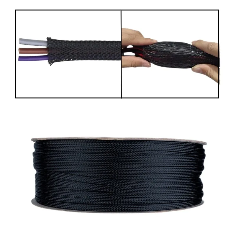 

PET Black Cable Sleeve Length1/3/5/50/100M Insulated Braided Sleeving Data Line Protection Wire Cable Flame-Retardant Nylon Tube