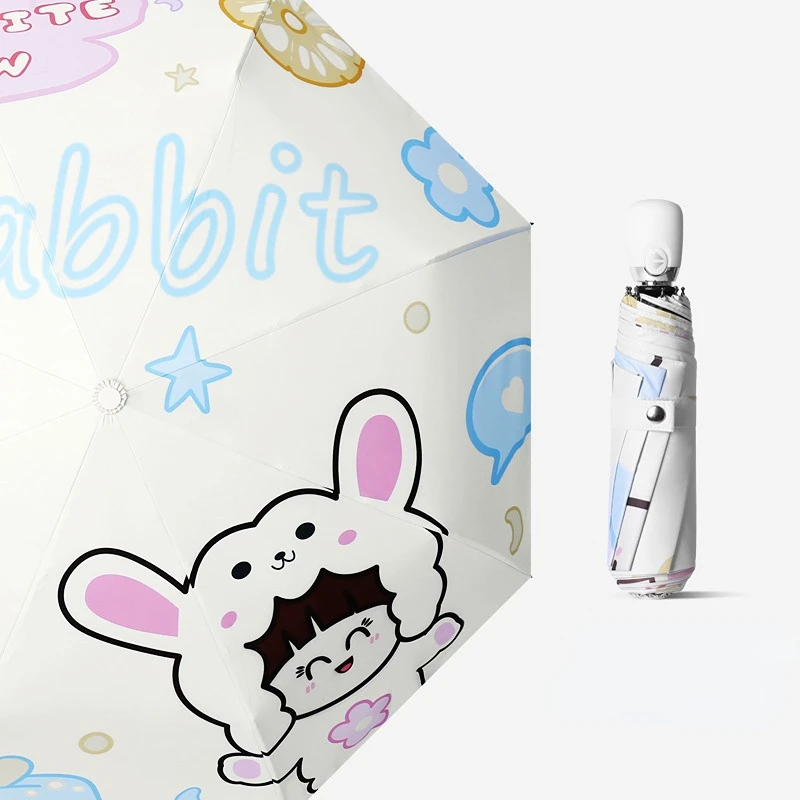

Cartoon Hand-painted Vinyl Umbrella Three-folding Umbrella Sunscreen, UV Protection, Sunny and Rainy Umbrella