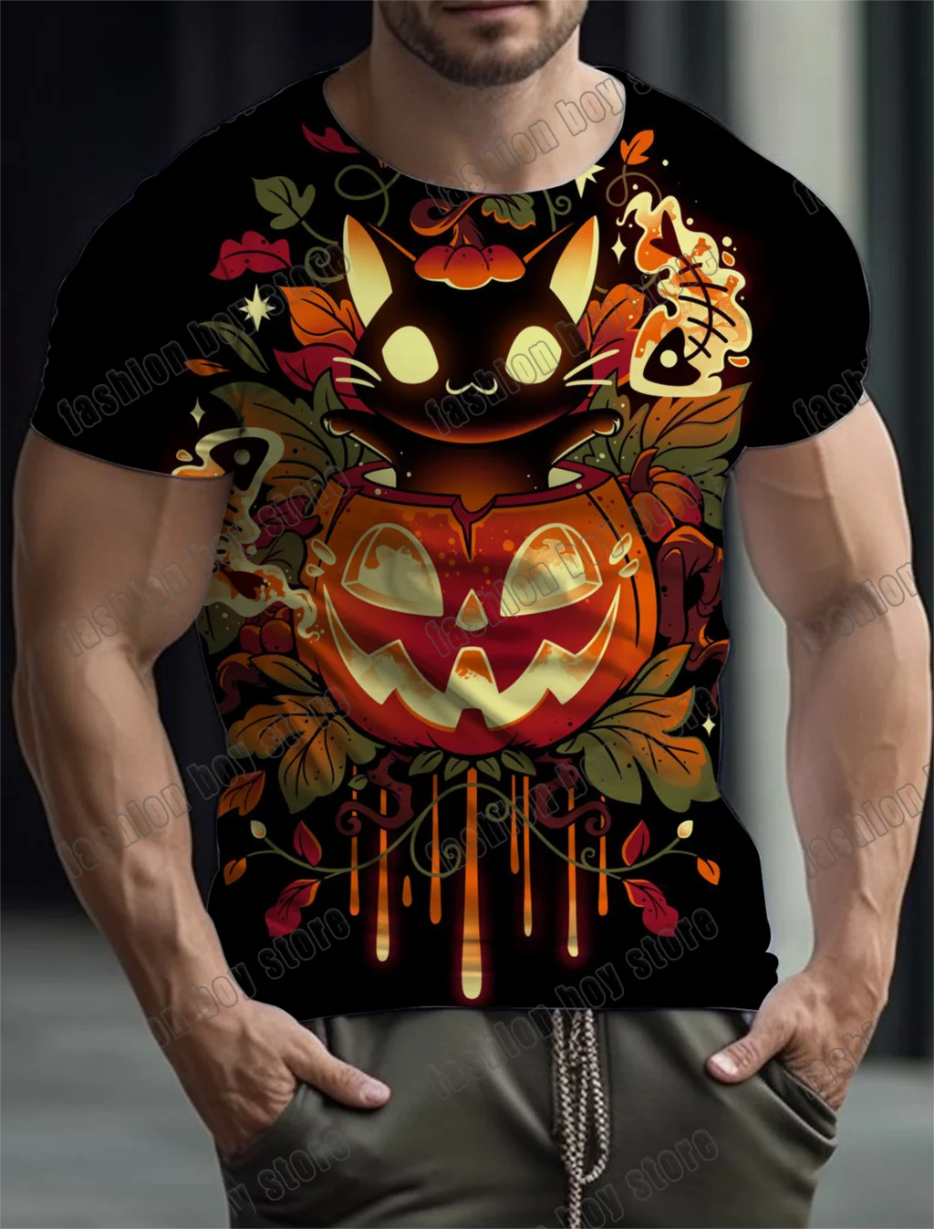 

Men's T-Shirt for Men Halloween pattern T-Shirts Short Sleeve Fashion 3D Pumpkin Head Printed Street Hip Hop Casual Tops Tees