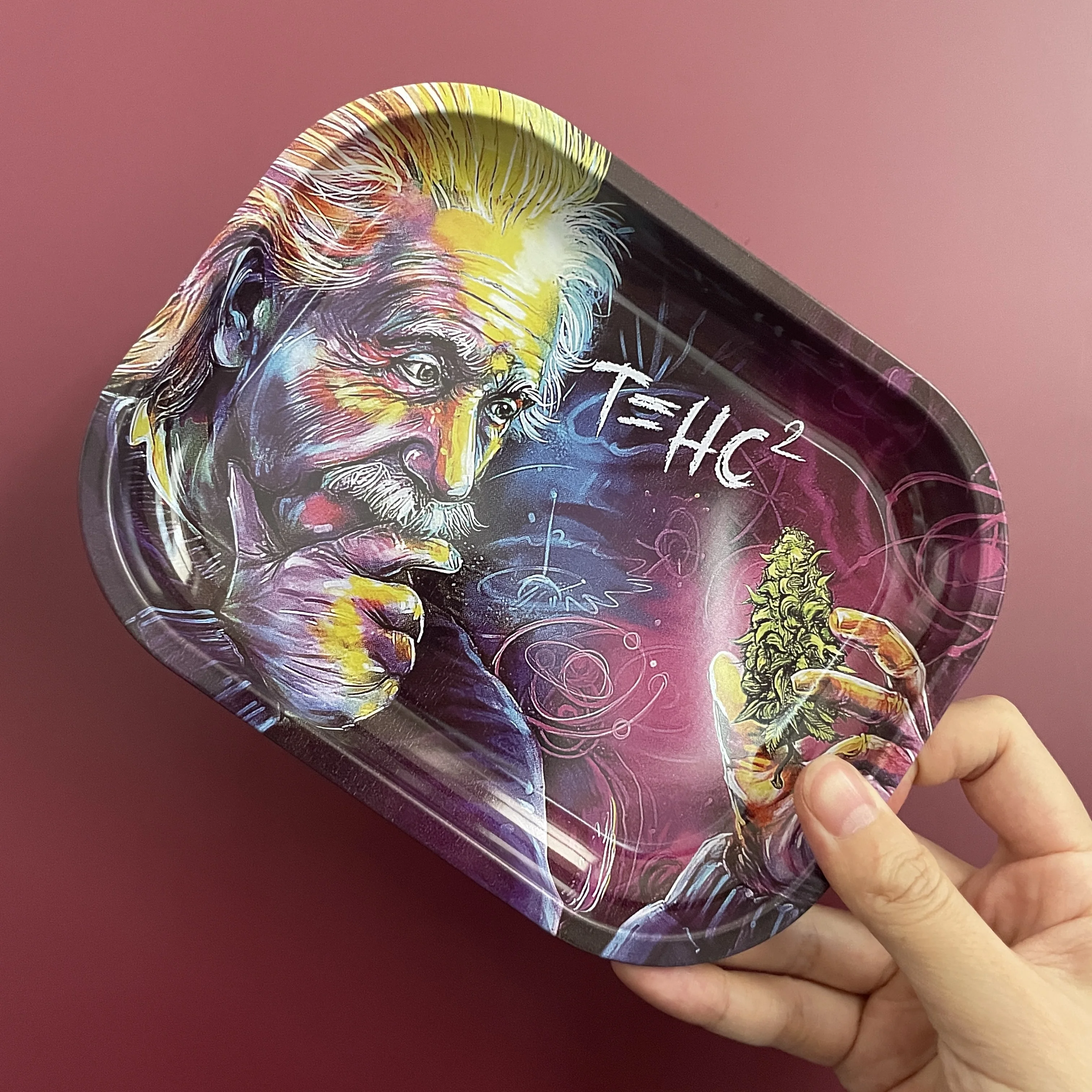 

180*125mm Rolling Tray 'T=HC' Metal Herb Tobacco Plate with 50mm Grinder