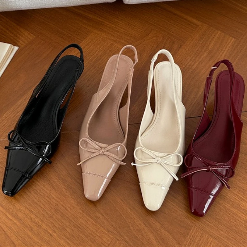 Сексуальные красные сандалии для женщин лакированные кожаные туфли с острым