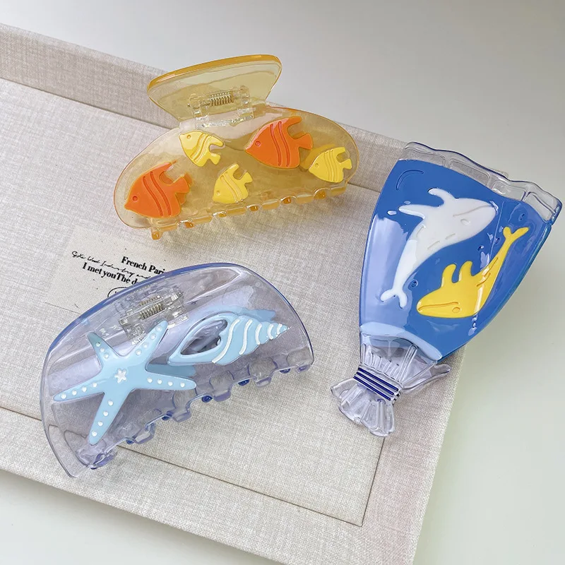 New Ocean Series Collection Hair Claw Starfish Conch Blue Whale Bag Goldfish Crab Spinka do włosów dla kobiet Kreatywne akcesoria