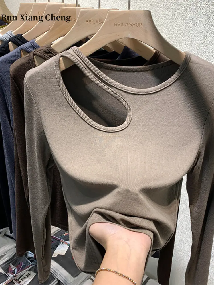 

Spring 2023 New Women's T-shirt Korean Harajuku Fashion Sexy Long Sleeve Design Versatile Tight Short Cut Hollow Out Y2k Style