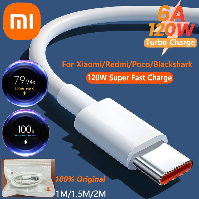 Оригинальный Xiaomi 120 Вт 6A Usb Type C кабель Turbo шнур для быстрой зарядки Mi 14 13T 12 11T Pro Redmi
