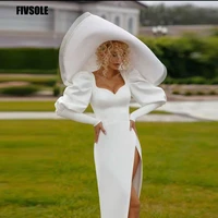 fivsole satin mermaid wedding dresses for women puff sleeves buttons side split boho simple bride dress custom made party gowns
