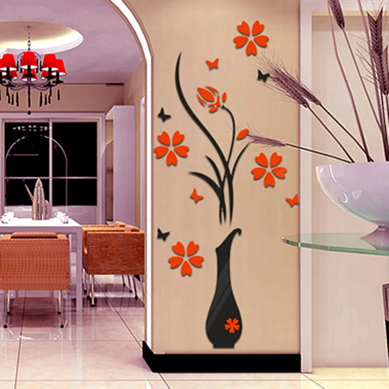 

3D DIY ваза, Цветочное дерево, настенные наклейки, кристалл, акриловая комната, настенные картинки, домашний декор 80*40 см 2022, подарок, Прямая пос...