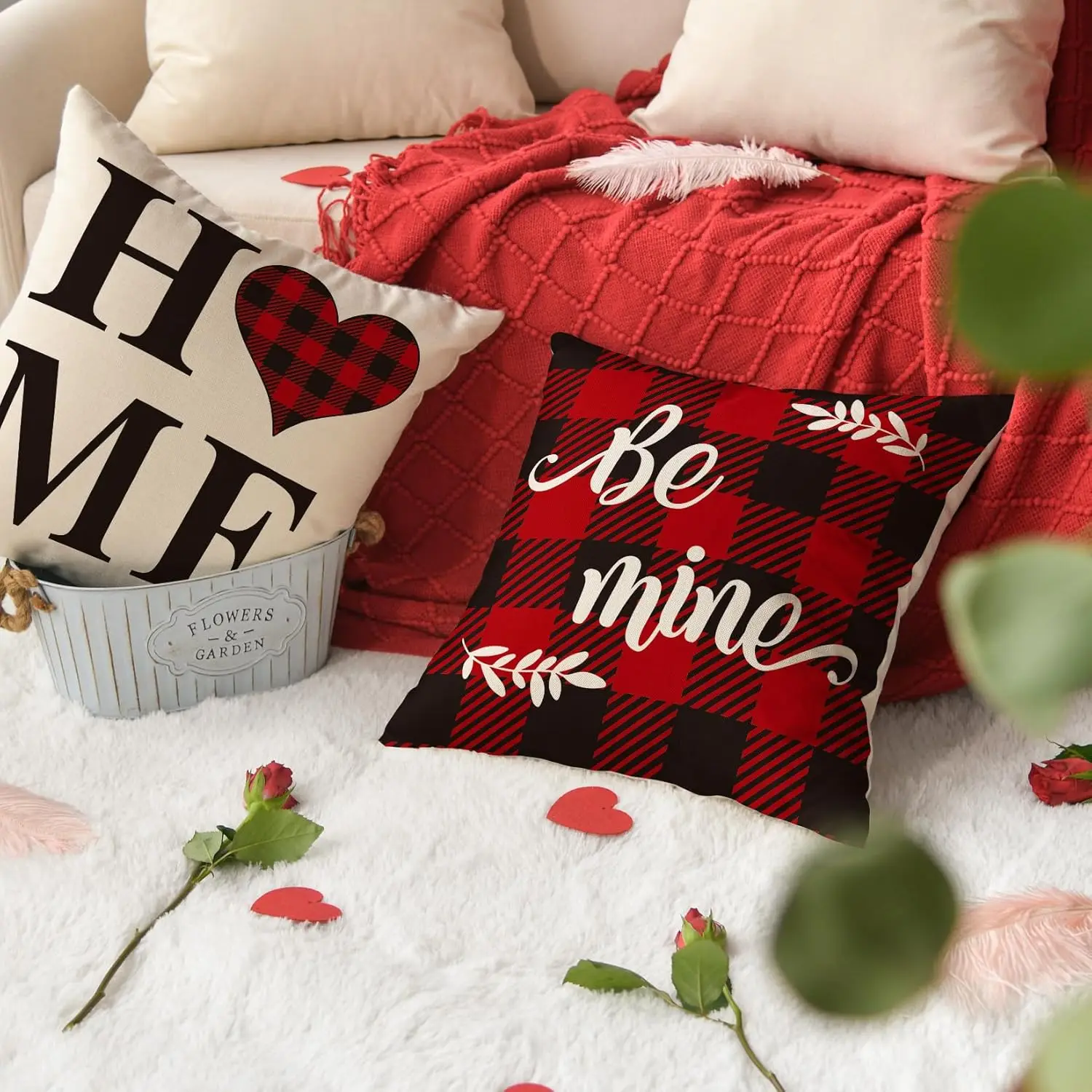 Декоративная наволочка в клетку буйвола на День святого Валентина чехол для