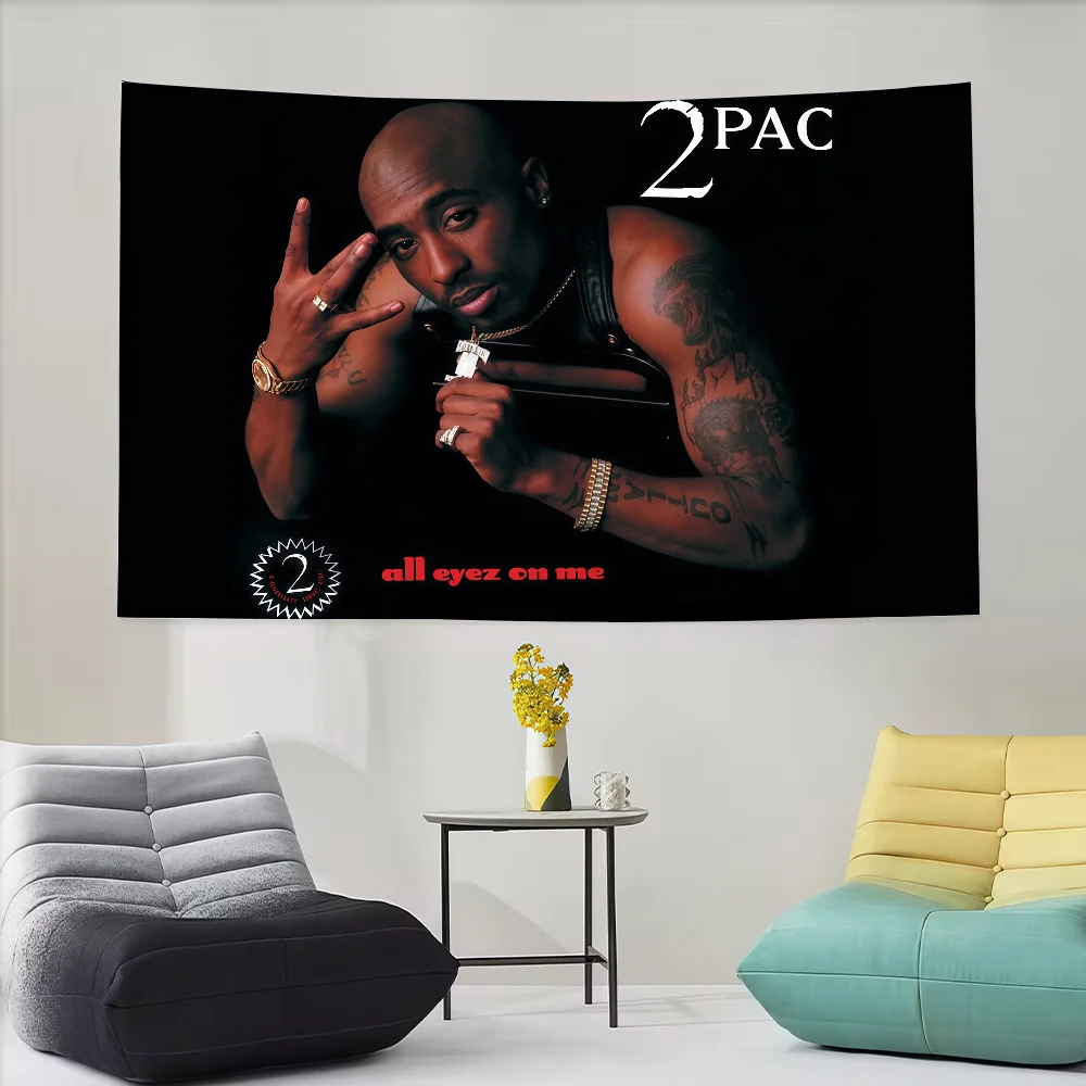 Фото Украшение флага рэпера All Eyez on Me, 2 упаковки, художественный пикник, T-Tu-pac, вечерние дома, S-Sha-kurS, подвесной баннер для кемпинга, вечеринки на открытом воздухе №5