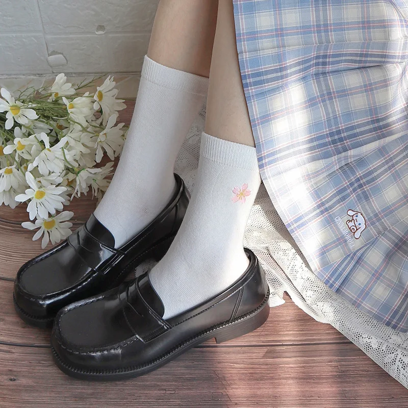 

Японская форма JK, милые носки, женские студенческие носки в стиле колледжа с вышивкой знаком, черно-белые хлопковые носки в стиле Лолиты