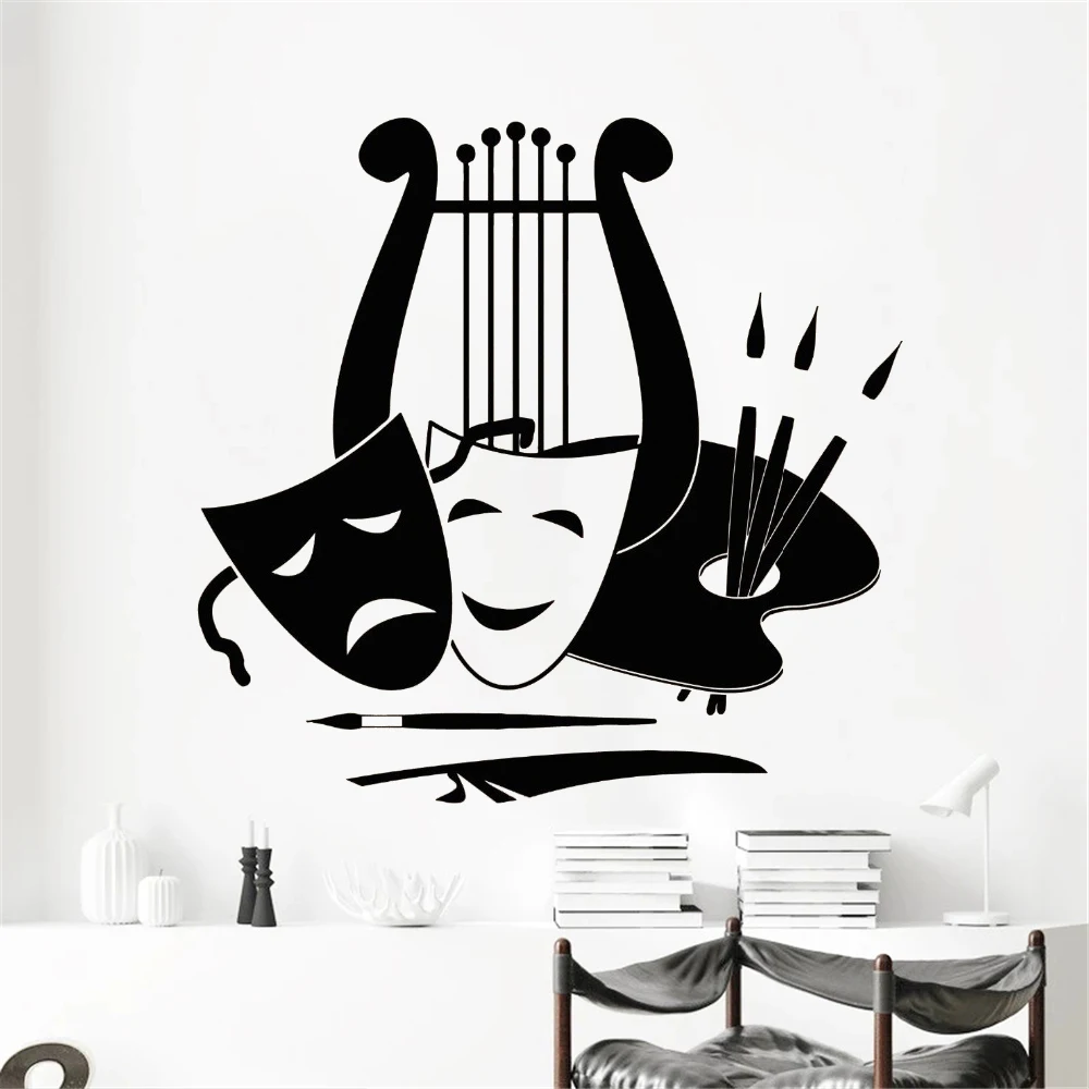 

Wall Stickers Lyra Palette Masks Symbols Decals Of Music Arts Theater Room Home Decor Stylish Murals Vinyl Unique Design DW13705