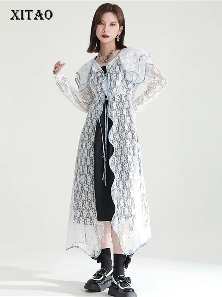 

XITAO, кружевные кардиганы с вырезами, на шнурке, маленькие, свежие, полный рукав, перспектива, 2022, Осенние, свободные, ZY8025