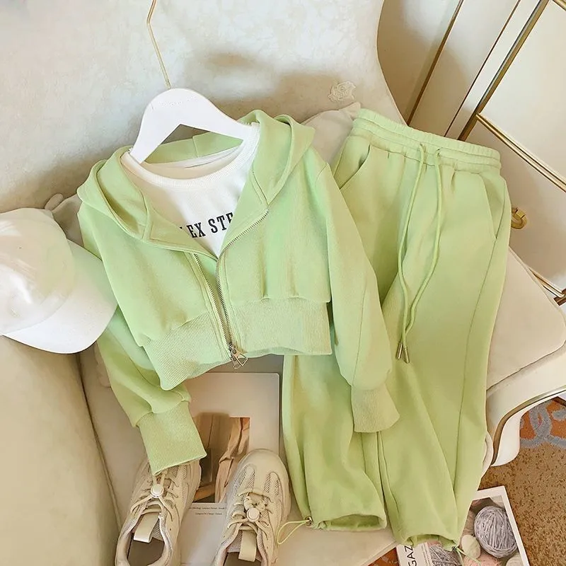 

Комплект одежды для девочек, новинка 2023, Весенняя модная детская одежда для девочек, костюм, спортивный костюм для маленьких девочек, милый комплект для подростков, одежда