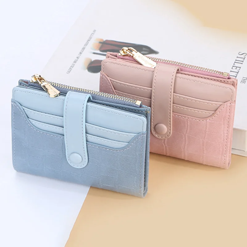 

MOONBIFFY Women Short Wallets Stone Stripe Top Quality Card Holder Classic Female Purse Zipper Wallet for Girl Wallets for Women